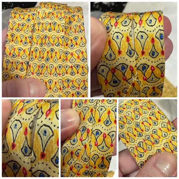 Hermes AUTHENTIC Vintage Yellow Patterned Red Blue 100% Silk Tie - Picture 12 of 16
